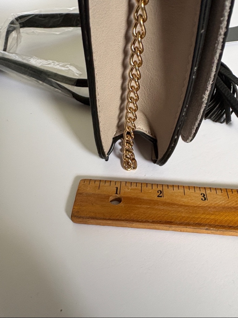 Sears Beige, grey, black, Chain Tassel Crossbody bag, 9 inches by 6 inches. NWT. - Picture 15 of 15